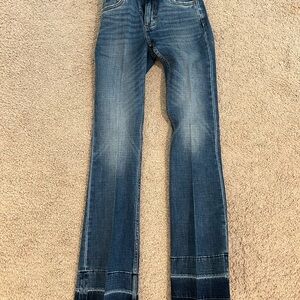 Wrangler Blue Flare Wide Leg Jeans with Two-Tone Hem